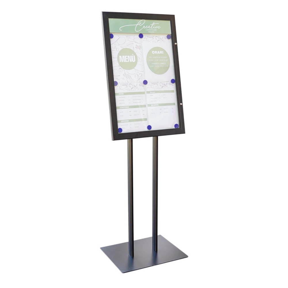 Bacheca nera porta menu esterno autoportante 4xA4 e pannello personalizzabile