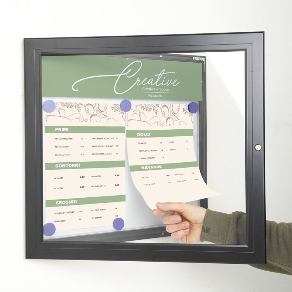 Bacheca porta menu esterno 2xA4 color nero con pannello personalizzabile 2
