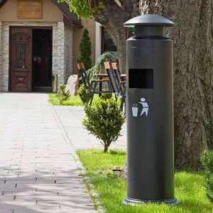 Cestino a colonna circolare con posacenere con cupola di copertura contro la pioggia - capacità 18 L - immagine 2