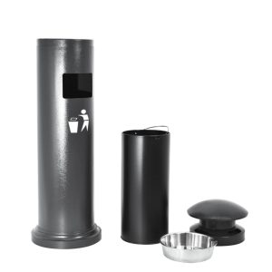 Cestino a colonna circolare con posacenere con cupola di copertura contro la pioggia - capacità 18 L - immagine 4