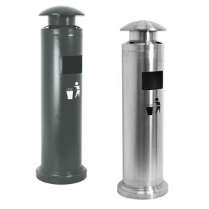 Cestino a colonna circolare con posacenere con cupola di copertura contro la pioggia - capacità 18 L - immagine 1