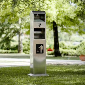 Cestino a colonna con posacenere frontale con copertura contro la pioggia - capacità 14 L - immagine 2