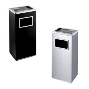 Cestino rettangolare gettacarte frontale e con coperchio posacenere - capacità 16 L - immagine 1