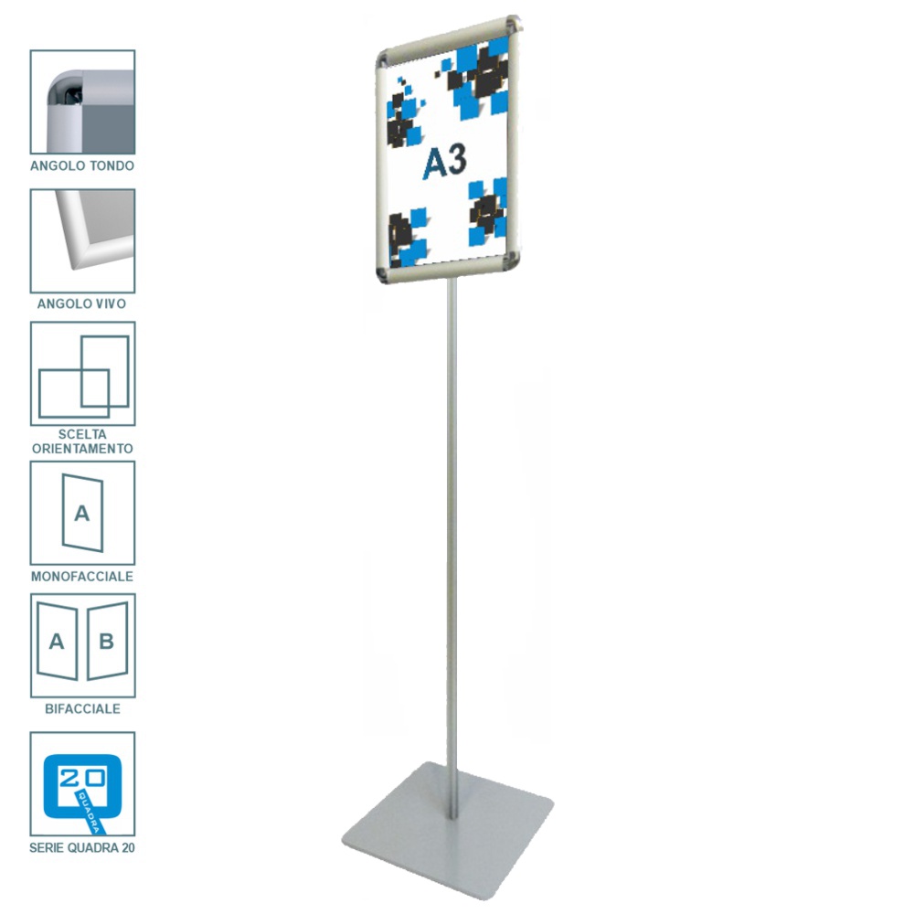 Cornice a scatto autoportante A3 monofacciale bifacciale verticale orizzontale angolo vivo tondo 2