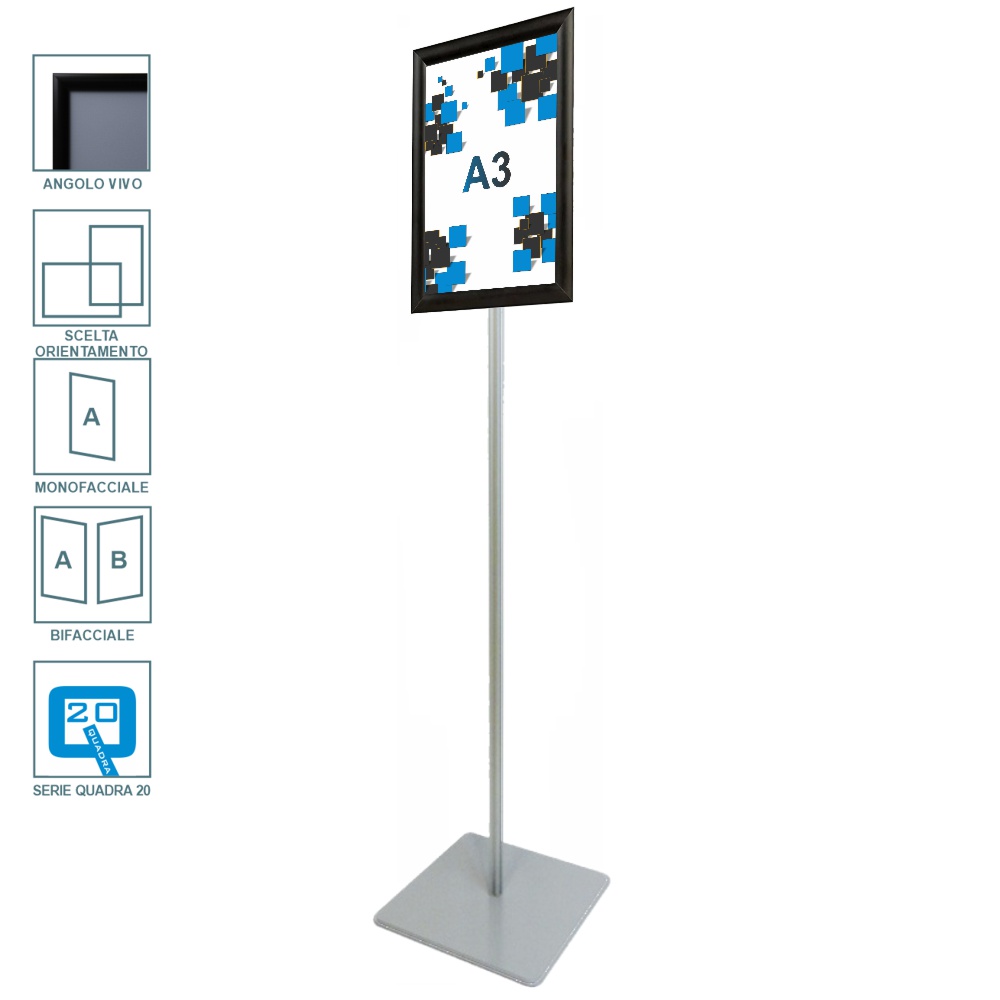 Cornice a scatto autoportante A3 nera monofacciale bifacciale verticale orizzontale angolo vivo 2