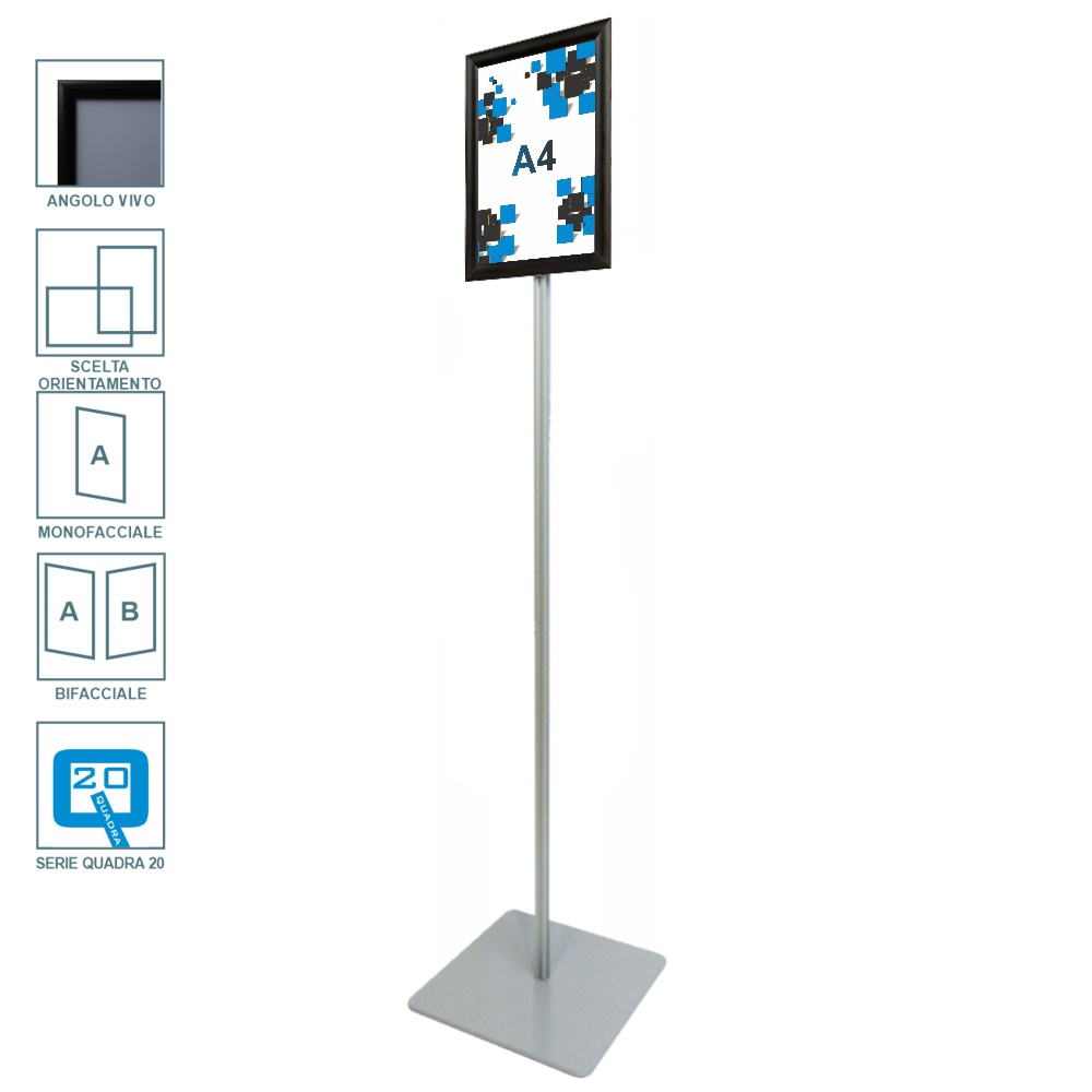 Cornice a scatto autoportante A4 nera monofacciale bifacciale verticale orizzontale angolo vivo 3