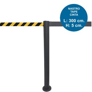outdoor black marking-path barrier post with 3 meter tape and crossbar - Image 14