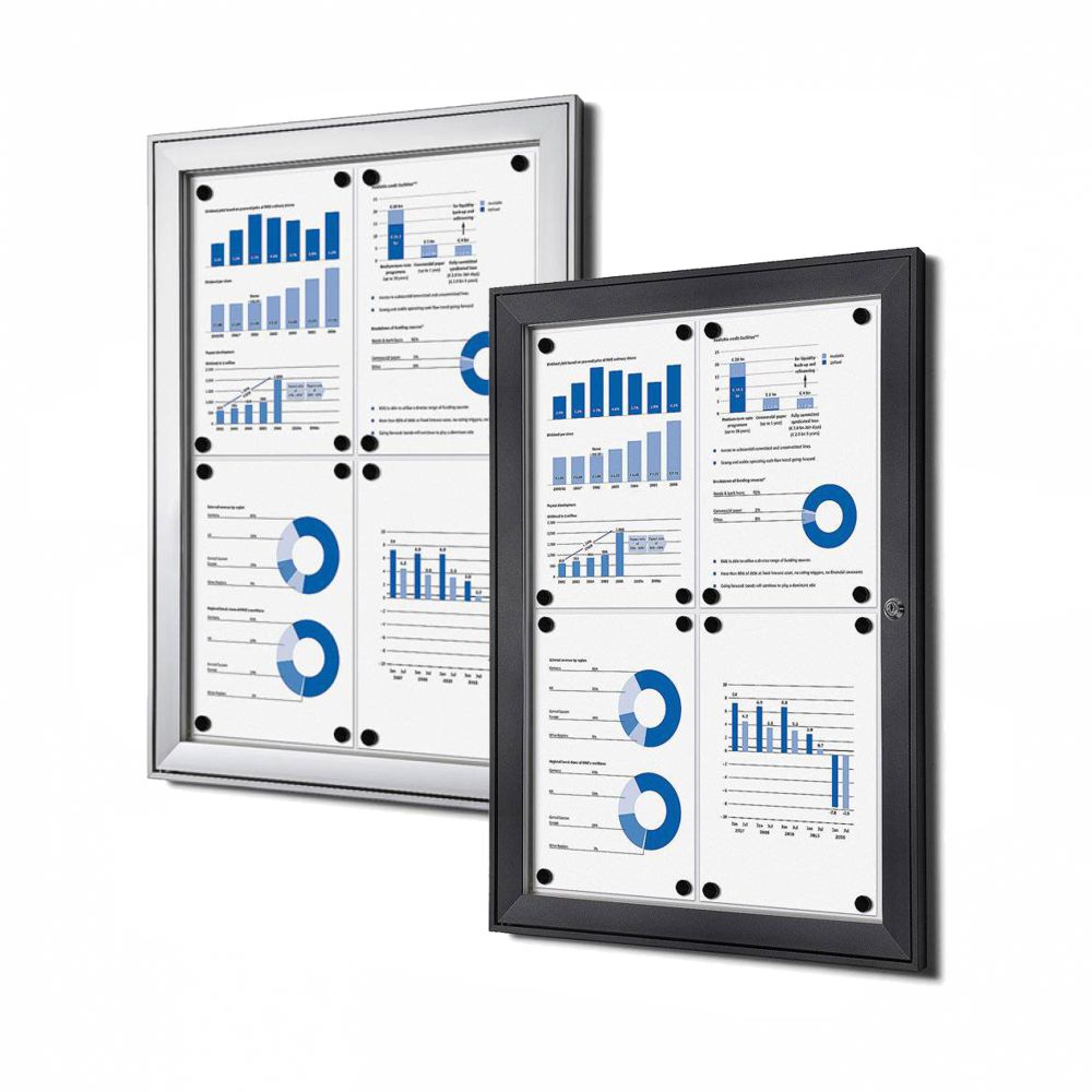 Bacheca da interno ed esterno con fondo magnetico in acciaio bianco formato disponibile in varie misure in grigio silver e gotico