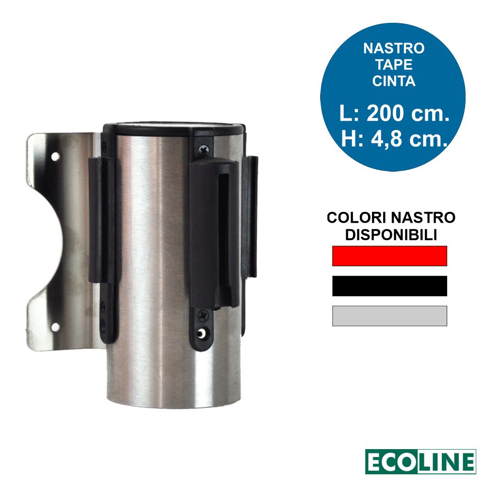 Avvolgitore con attacco a muro silver nastro di due metri in tre colori e clip ricevente a muro