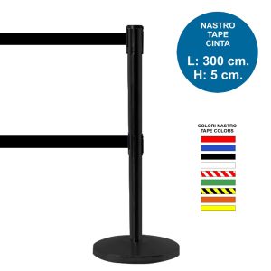 Colonnina tendi nastro nera doppio nastro nero-3-metri