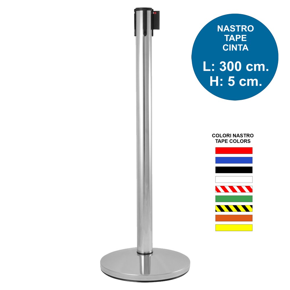 Colonnina segnapercorso in acciaio lucido silver nastro 3 metri personalizzabile disponibile in nove colorazioni