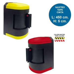 Avvolgitore con attacco a muro girevole con nastro bianco rosso e nero giallo di 4.5 metri