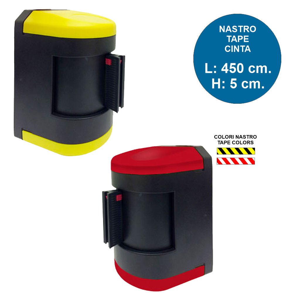 Avvolgitore con attacco a muro girevole con nastro bianco rosso e nero giallo di 4.5 metri