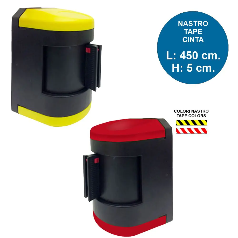 Avvolgitore con attacco a muro girevole con nastro bianco rosso e nero giallo di 4.5 metri