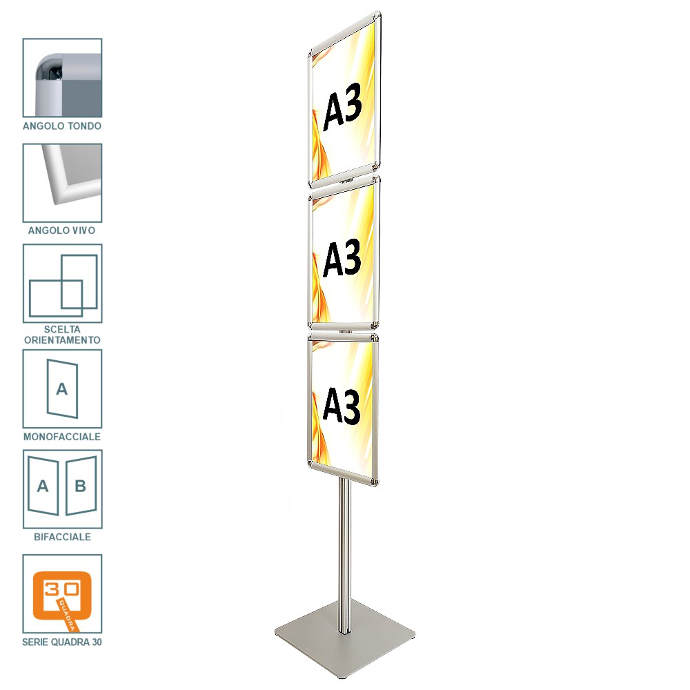 Cornice a scatto autoportante 3xA3 monofacciale bifacciale verticale orizzontale angolo vivo tondo profilo 30 2