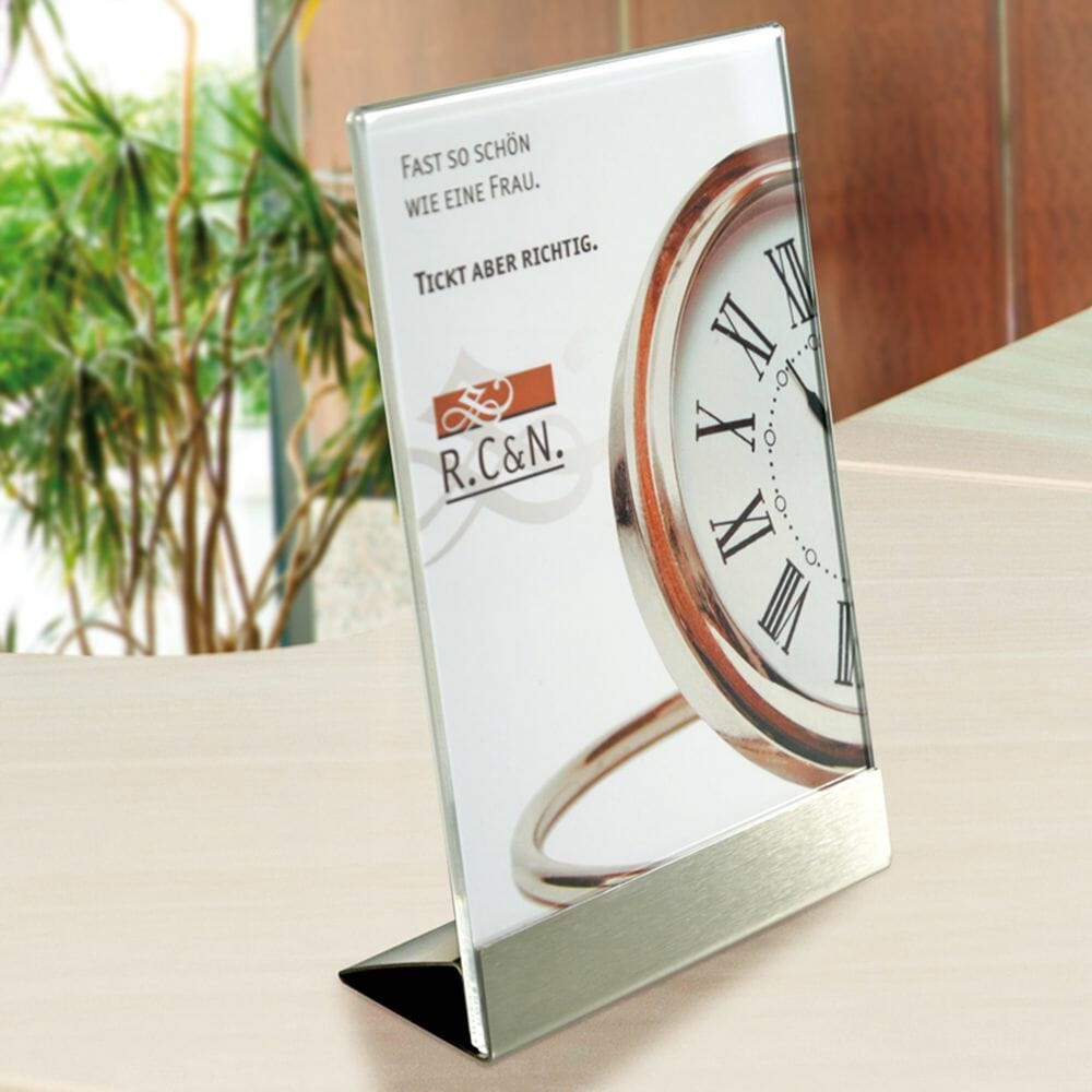 Portavvisi da banco con base in acciaio spazzolato silver 2