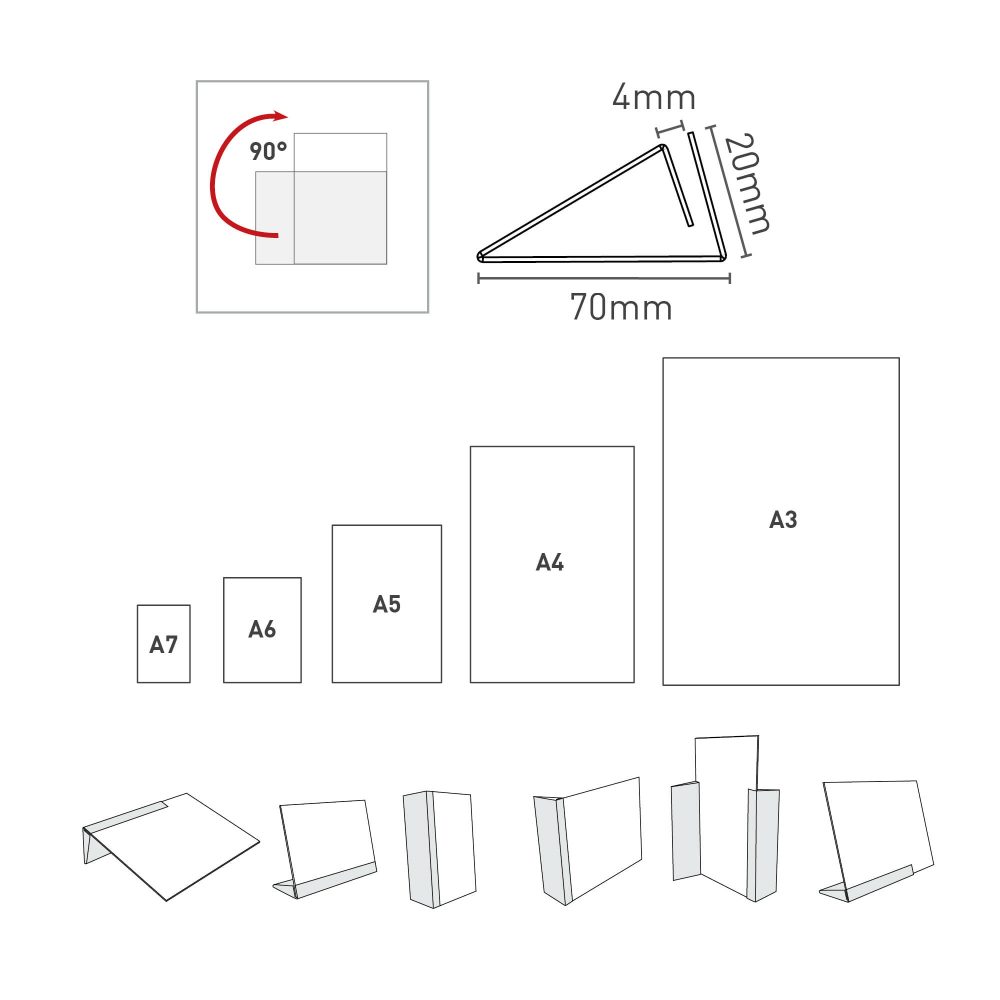 Portavvisi da banco con base in alluminio anodizzato silver orientamento