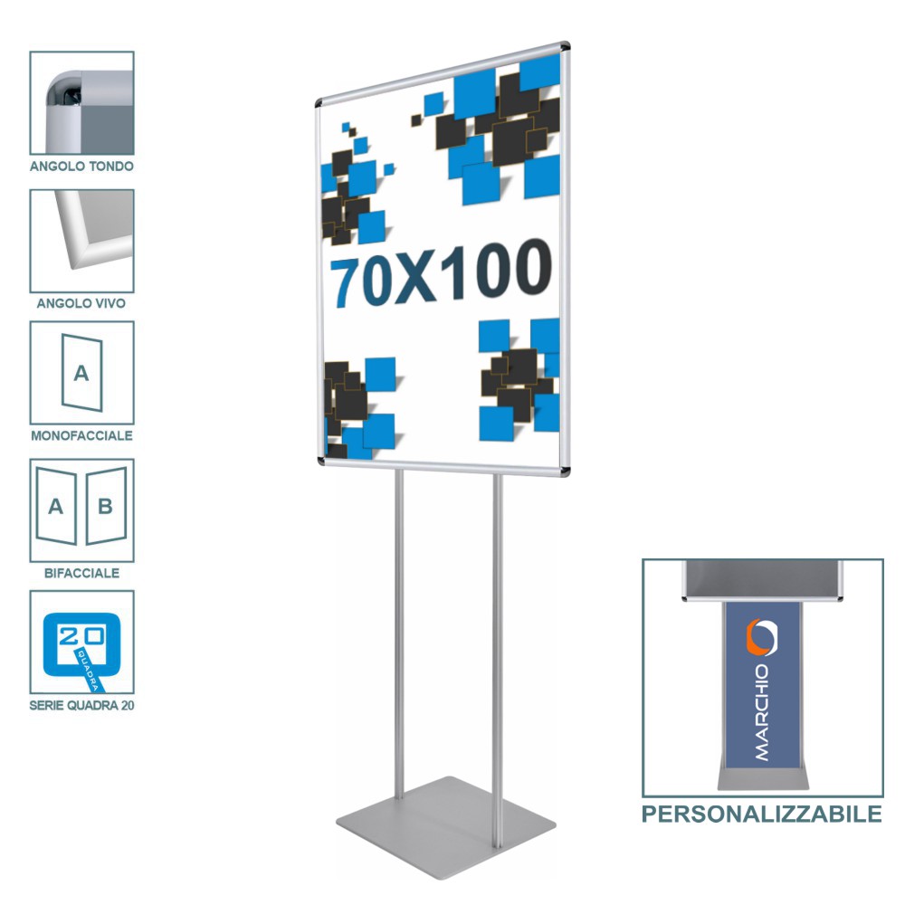 Cornice a scatto autoportante 70x100 monofacciale bifacciale verticale angolo vivo tondo personalizzabile