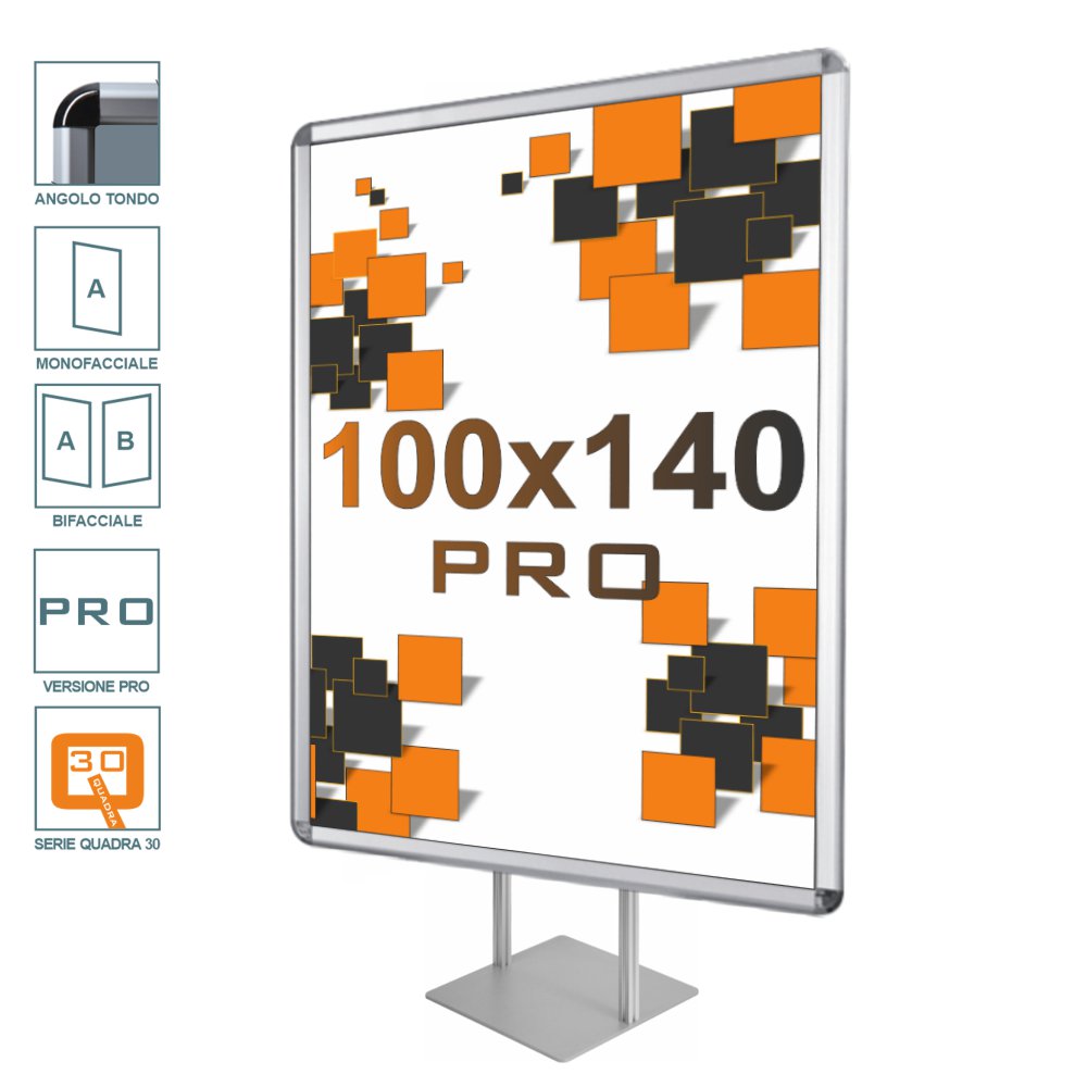 Cadre autoportant à clipser 100x140 simple face double face vertical angle arrondi