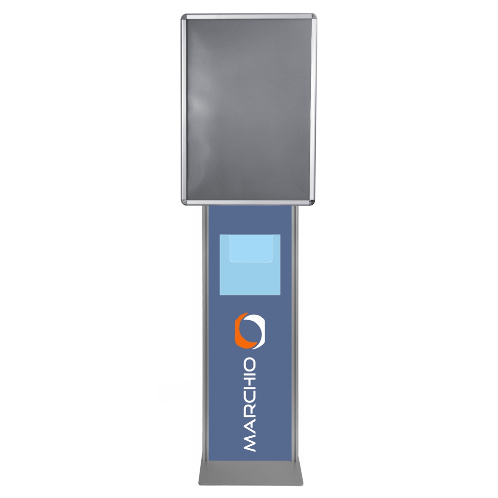 Cornice a scatto autoportante 50x70 monofacciale bifacciale con pannello personalizzato e portadepliant