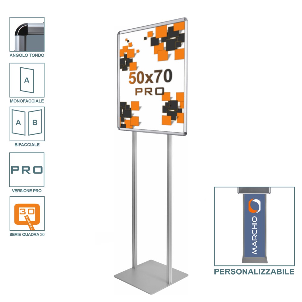 Cadre autoportant à clipser 50x70 simple face double face vertical angle arrondi