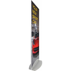 Totem pubblicitario Slim 50x160 pannello in sandwich e base in metallo vista laterale