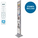 Espositore pubblicitario da terra con tasche portadepliant A4 con divisorio 1 3 A4 pannello dibond monofacciale bifacciale 1