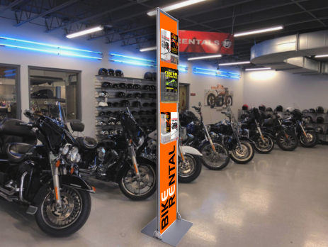 espositore pubblicitario da pavimento Cromix 3tasche moto