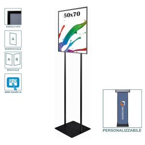 Cornice a scatto autoportante 50x70 interamente nera monofacciale bifacciale angolo vivo con pannello personalizzabile