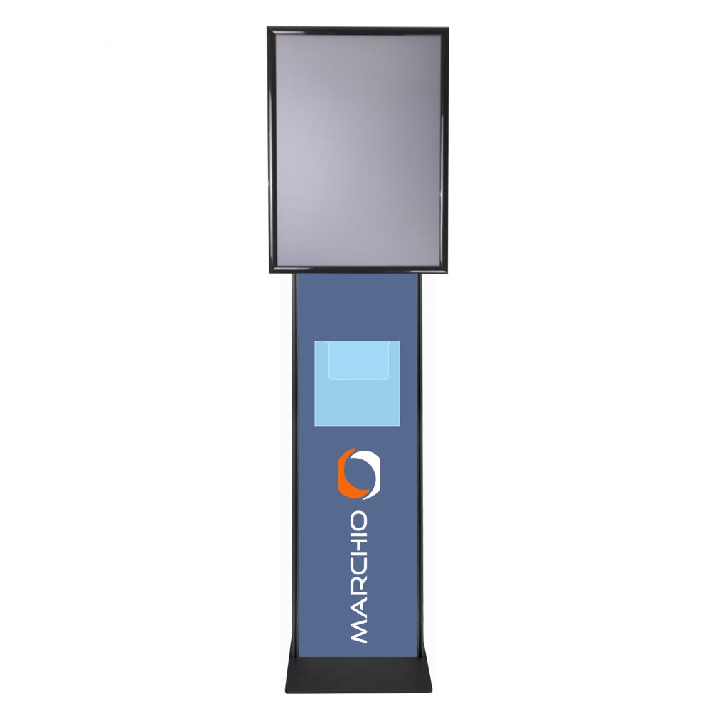 Cornice a scatto autoportante 50x70 interamente nera monofacciale bifacciale angolo vivo con pannello personalizzato e portadepliant