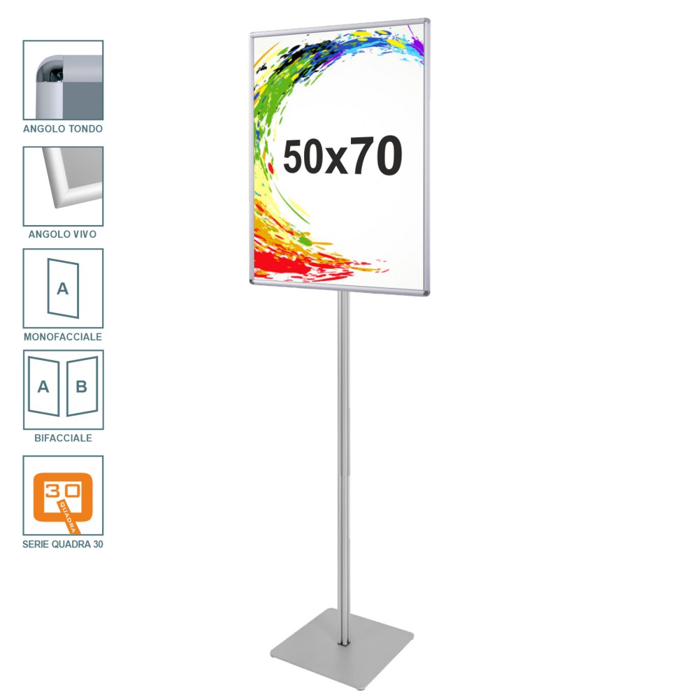 Cornice a scatto autoportante 50x70 monofacciale bifacciale verticale angolo vivo tondo con un montante