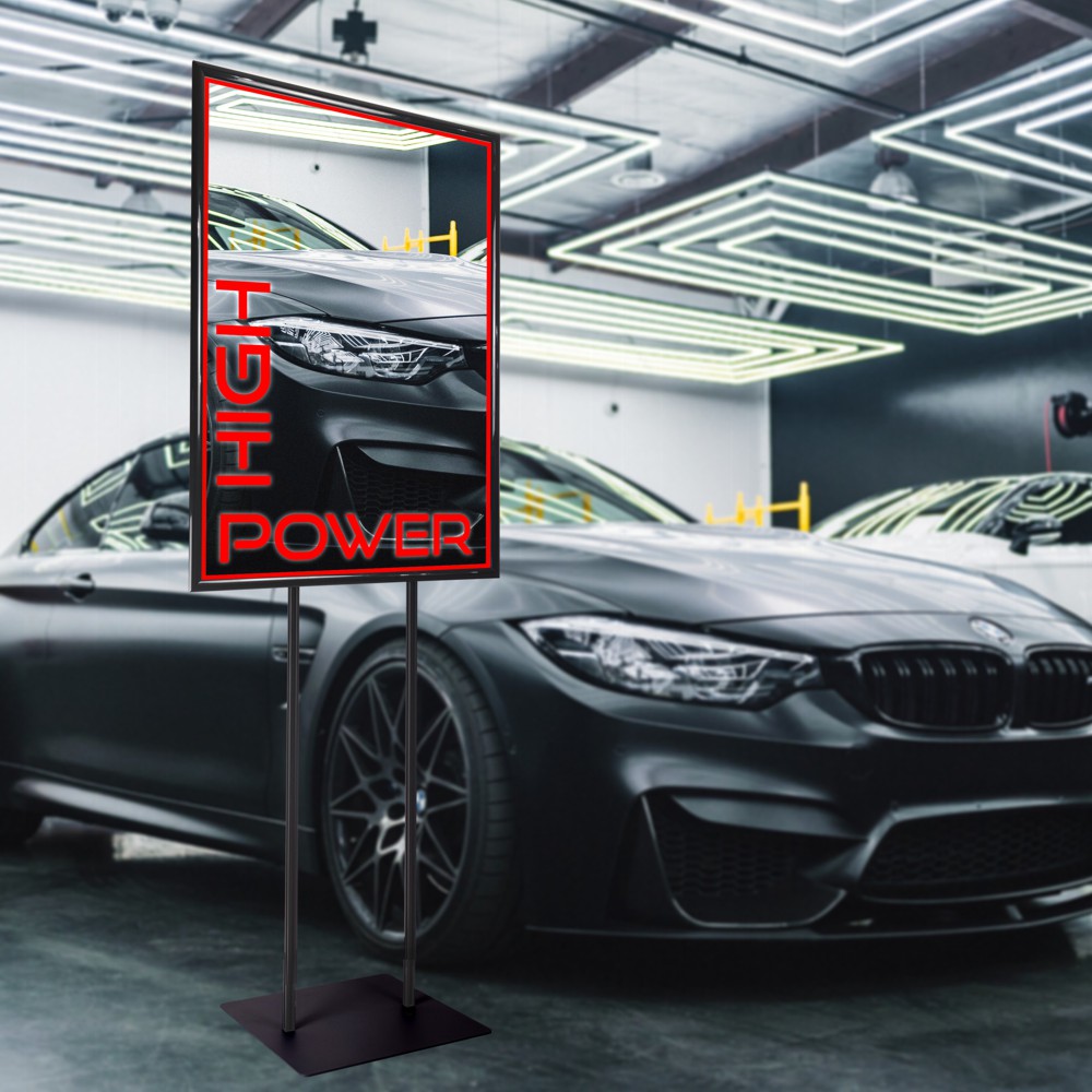 Cadre snap autoportant 70x100 entièrement noir simple face double face angle vif