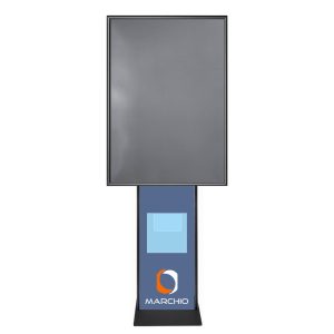 Cornice a scatto autoportante 70x100 interamente nera monofacciale bifacciale angolo vivo con pannello personalizzato e portadepliant