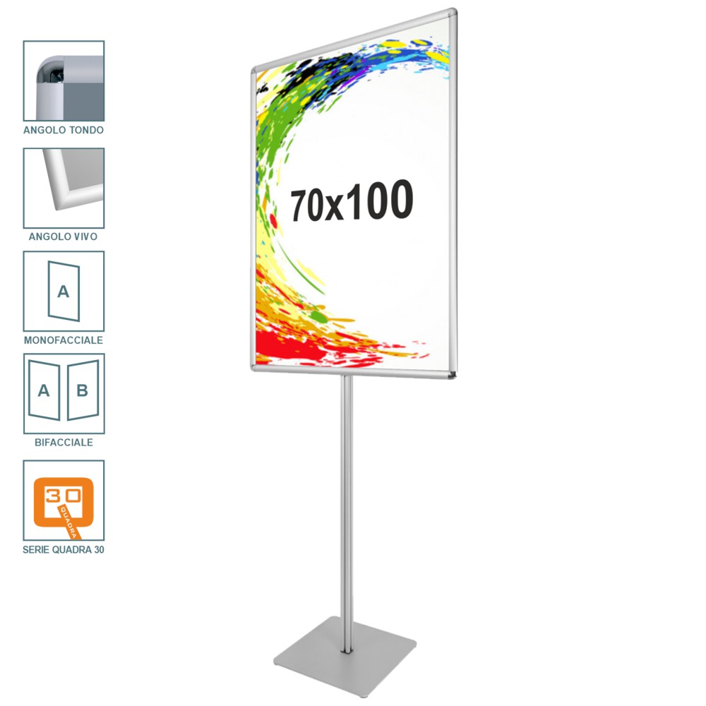 Cornice a scatto autoportante 70x100 monofacciale bifacciale verticale angolo vivo tondo con un montante