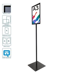 Cornice a scatto autoportante A3 interamente nera monofacciale bifacciale verticale orizzontale angolo vivo 2