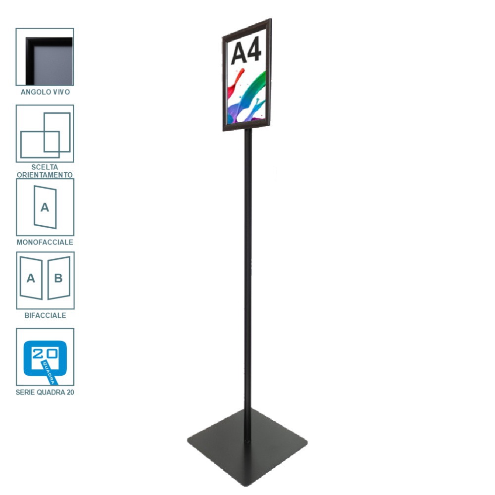 Cornice a scatto autoportante A4 interamente nera monofacciale bifacciale verticale orizzontale angolo vivo 2