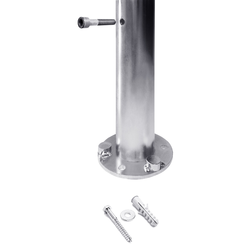 Dissuasore antitraumatico di parcheggio in gomma riciclata e con due fasce retroriflettenti dettaglio fissaggio a terra