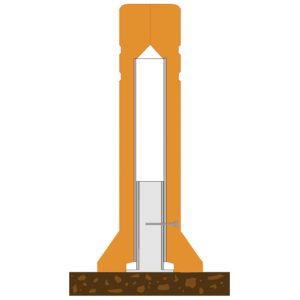 Dissuasore antitraumatico di parcheggio in gomma riciclata e con due fasce retroriflettenti schema fissaggio