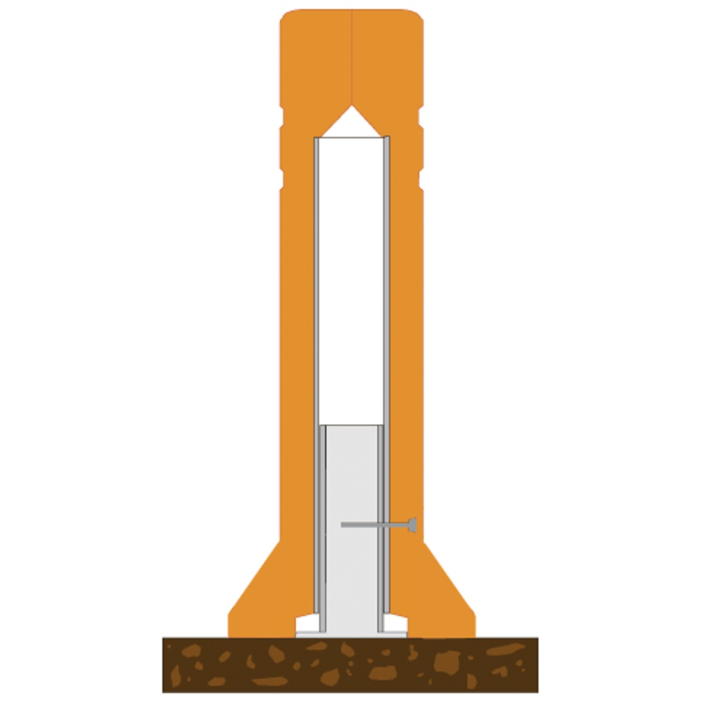 Dissuasore antitraumatico di parcheggio in gomma riciclata e con due fasce retroriflettenti schema fissaggio