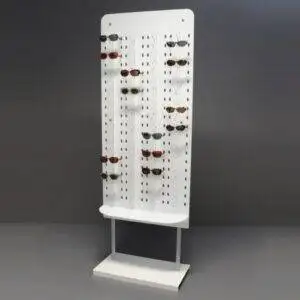 Espositore da terra per 60 paia di occhiali con base fissa e mensola