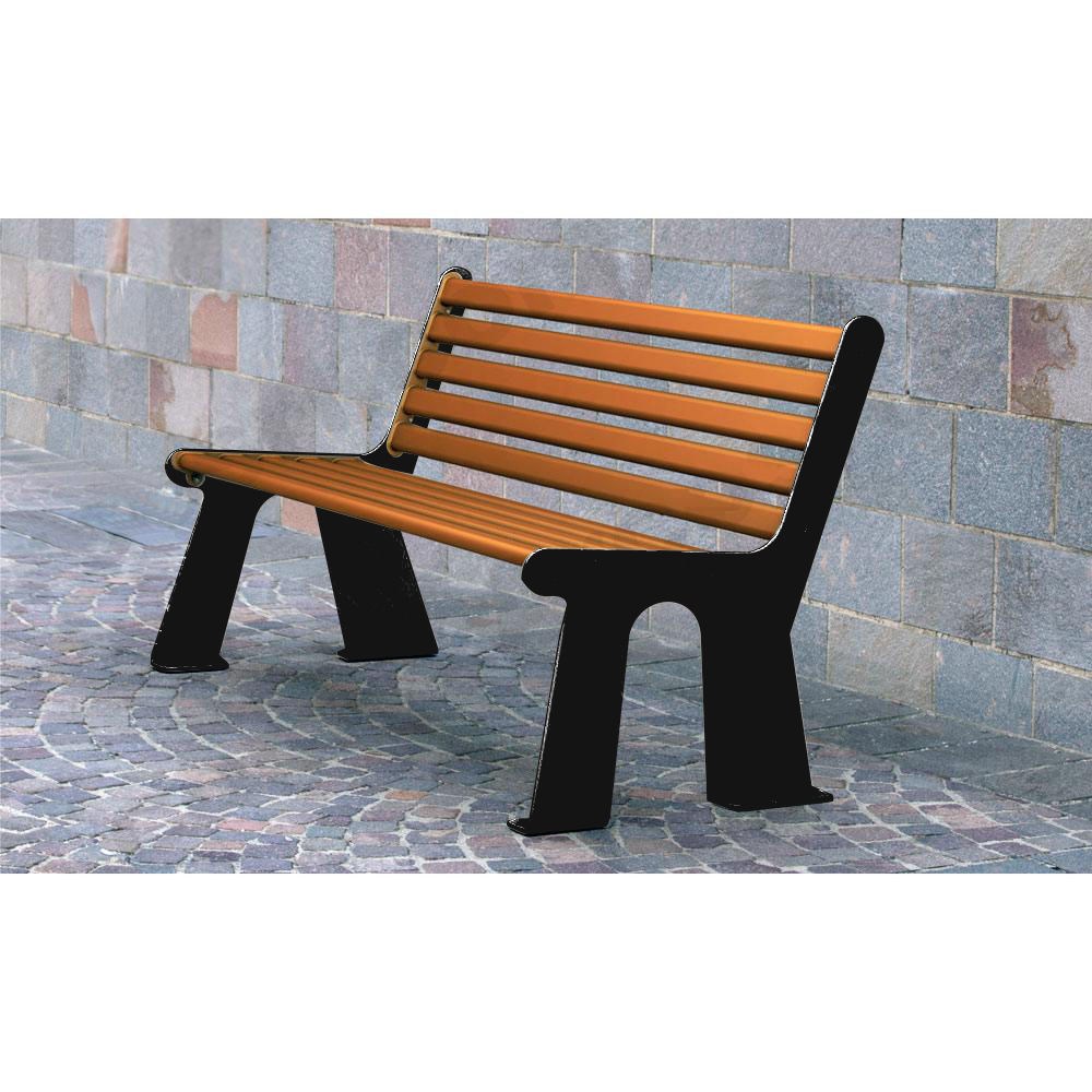 Panchina bicolore con schienale da esterno seduta marrone e laterale grigio gotico ambientata