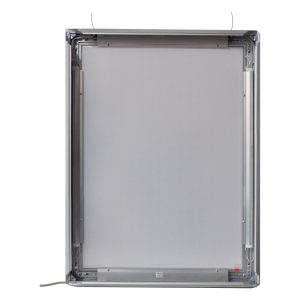 Cornice a scatto 50x70 da vetrina con illuminazione LED dettaglio apertura