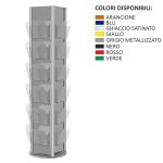 Espositore portadepliant girevole con 24 tasche A4 con divisorio removibile disponibile in otto colori