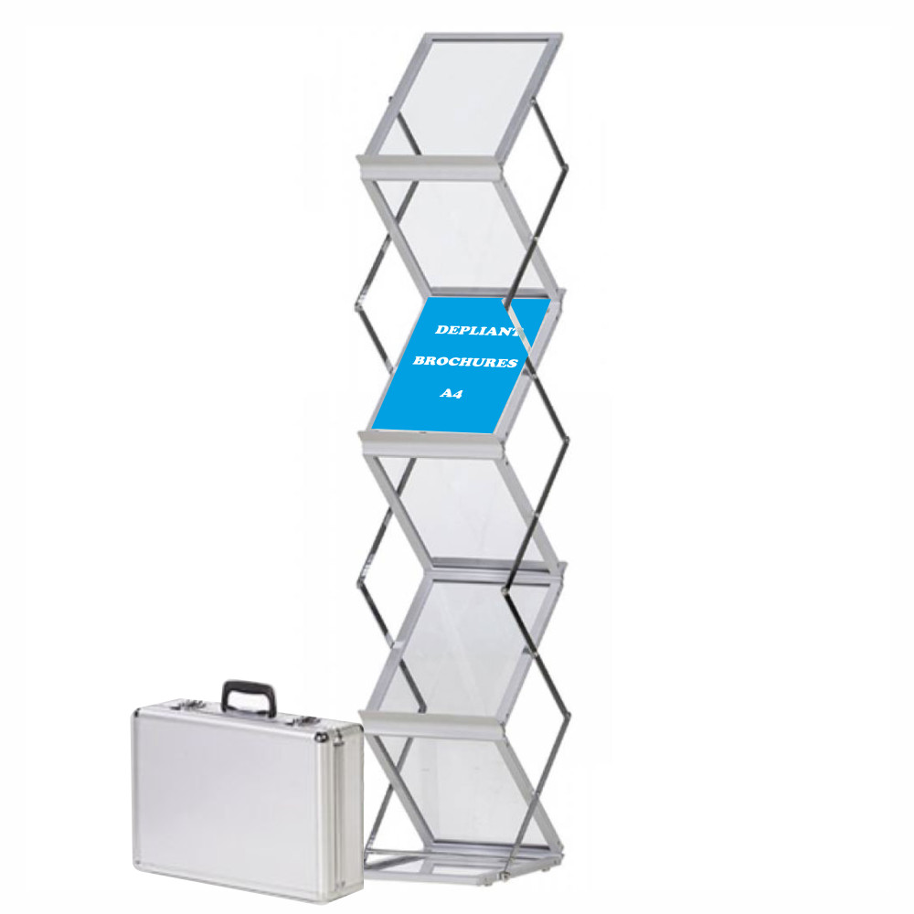 Espositore portatile zig zag con 6 ripiani porta brochure A4