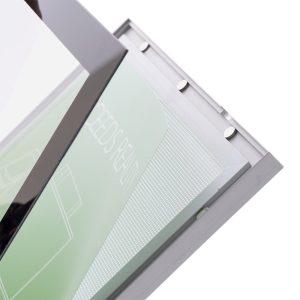 Leggio luminoso orientabile con alimentatore o batteria per stampati A3 A4 dettaglio apertura