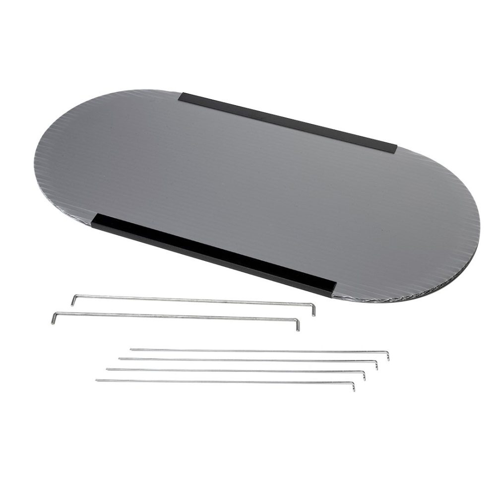 Banchetto promozionale curvo in pvc completo di stampa dettaglio mensola interna