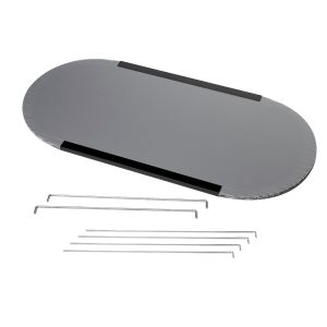 Banchetto promozionale curvo in pvc completo di stampa dettaglio mensola interna