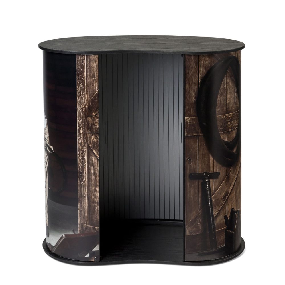 Banchetto promozionale curvo in pvc completo di stampa dettaglio retro