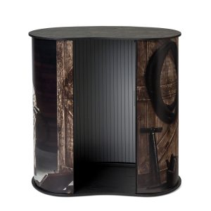 Banchetto promozionale curvo in pvc completo di stampa dettaglio retro