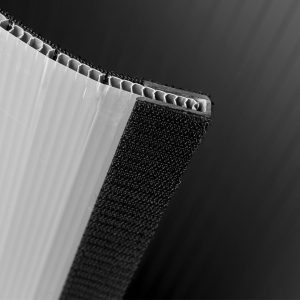 Banchetto promozionale curvo in pvc completo di stampa dettaglio velcro